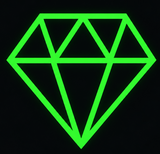 A bright neon green diamond outline icon centered on a solid black background.